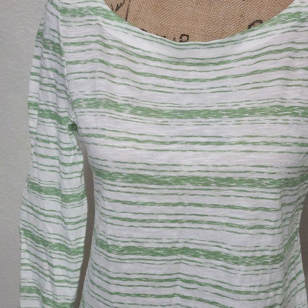 LOFT GREEN and white striped 100% cotton long sleeve tee shirt size small - Picture 2 of 6